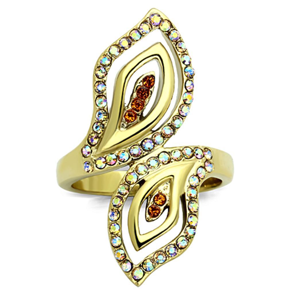 TK1289 - IP Gold(Ion Plating) Stainless Steel Ring with Top Grade Crystal  in Multi Color - Joyeria Lady