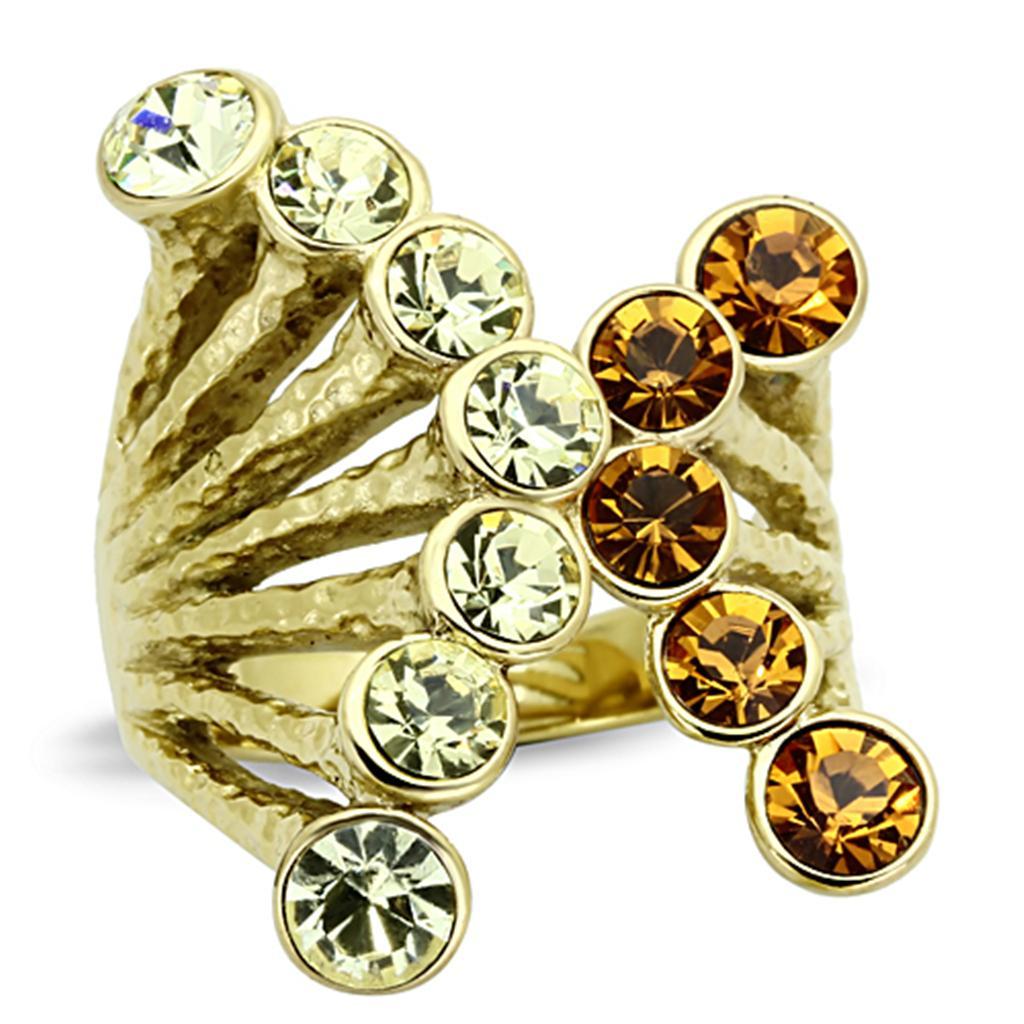 TK1291 - IP Gold(Ion Plating) Stainless Steel Ring with Top Grade Crystal  in Multi Color - Joyeria Lady