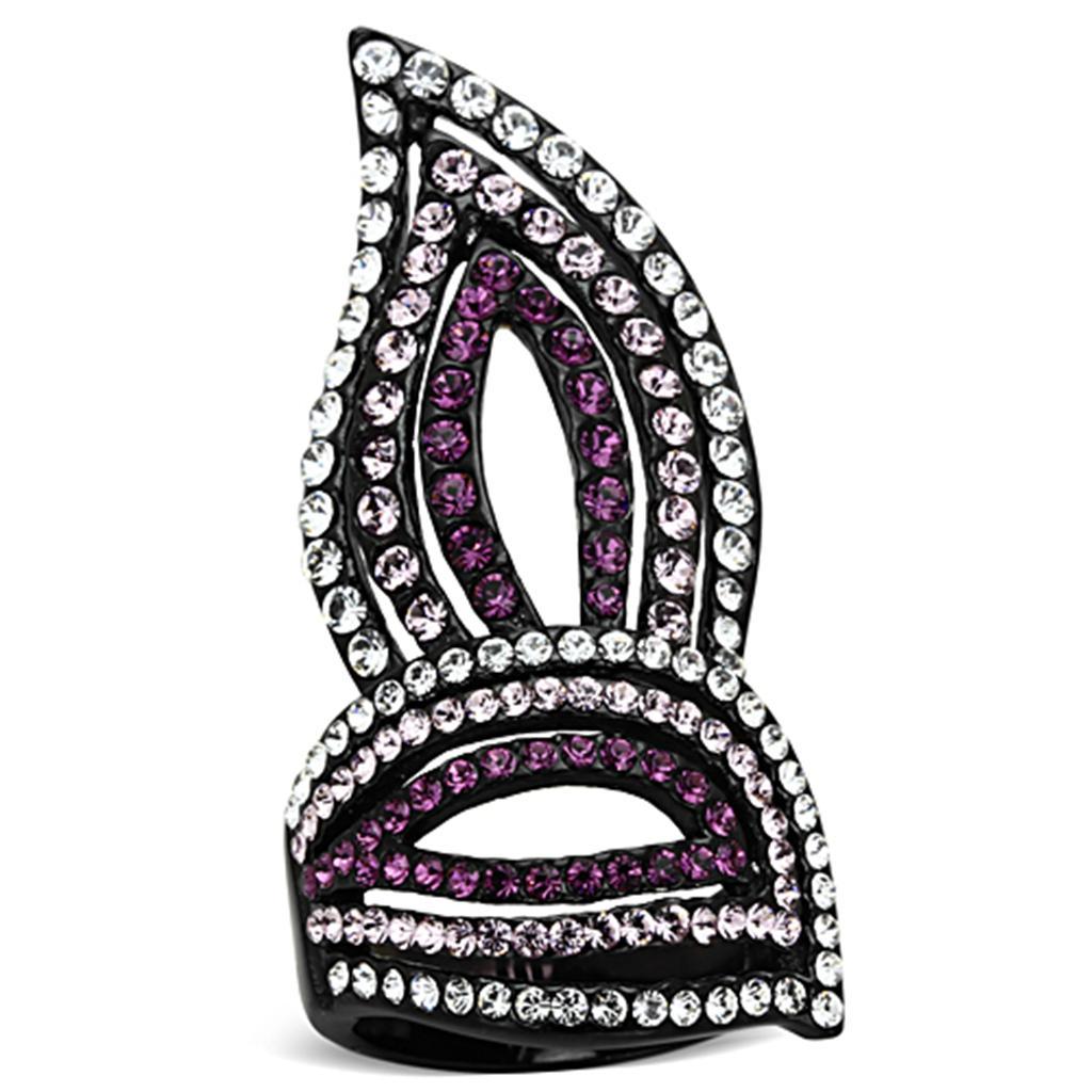 TK1293 - IP Black(Ion Plating) Stainless Steel Ring with Top Grade Crystal  in Multi Color - Joyeria Lady