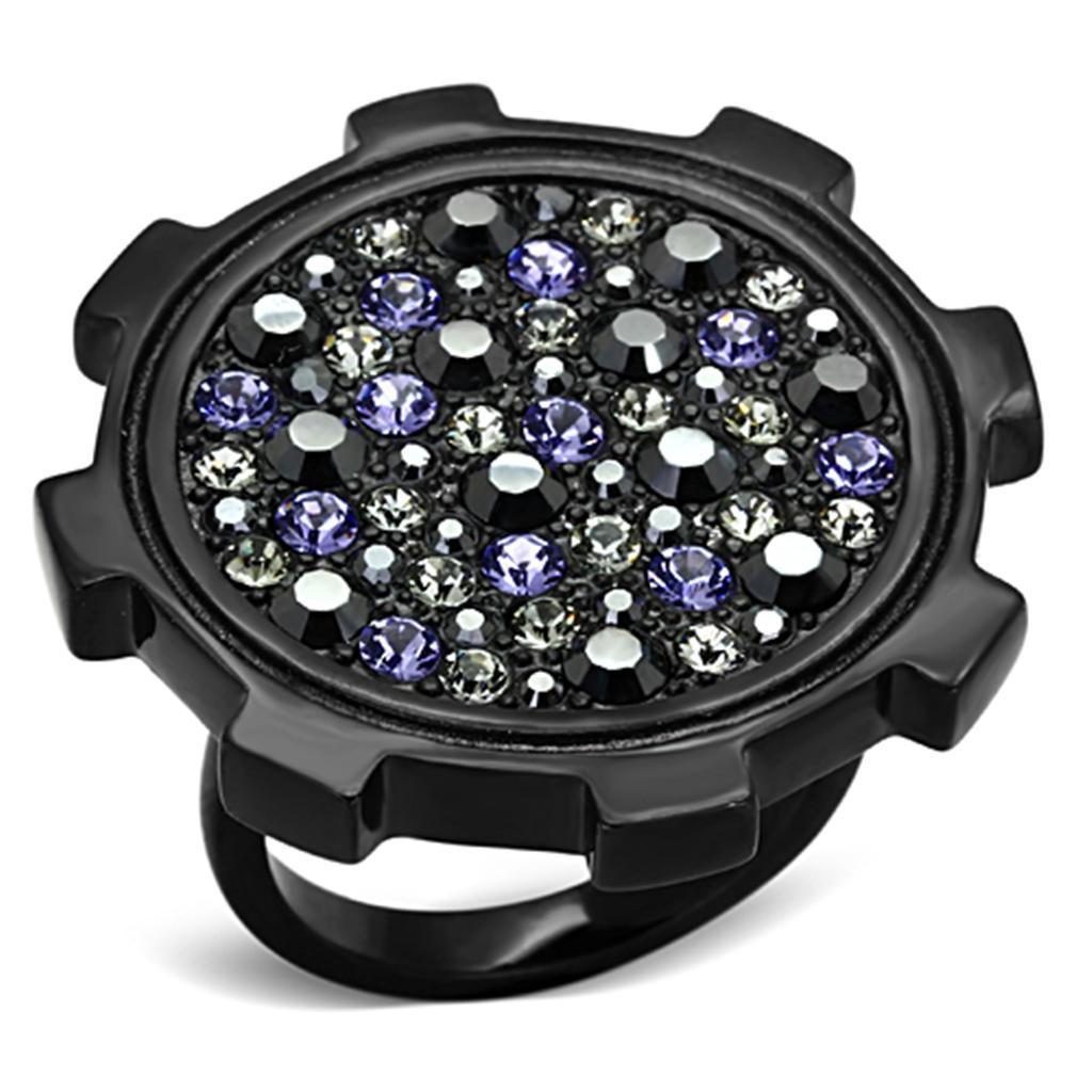 TK1296 - IP Black(Ion Plating) Stainless Steel Ring with Top Grade Crystal  in Multi Color - Joyeria Lady