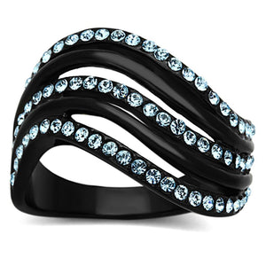 TK1297 - IP Black(Ion Plating) Stainless Steel Ring with Top Grade Crystal  in Sea Blue - Joyeria Lady