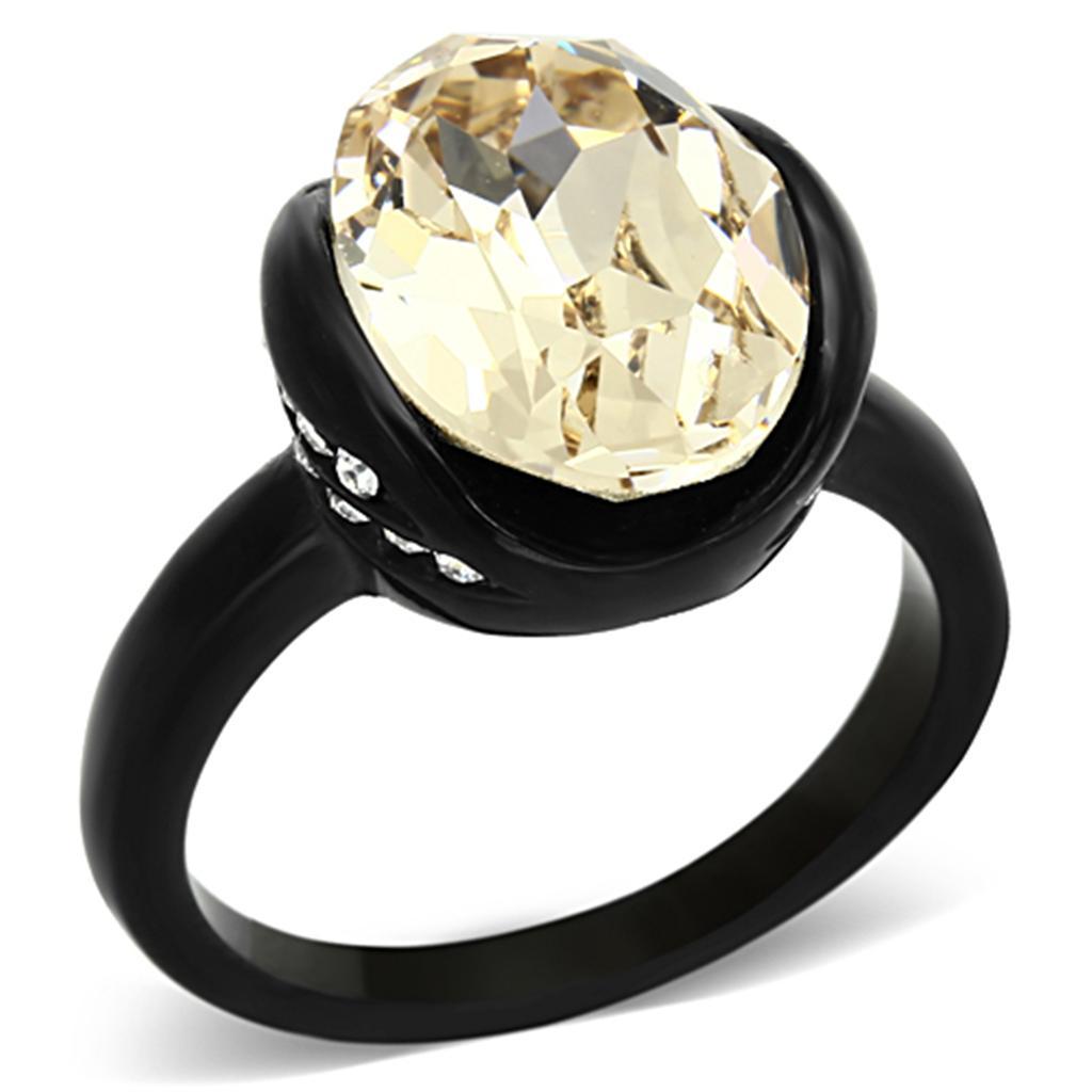 TK1298 - IP Black(Ion Plating) Stainless Steel Ring with Top Grade Crystal  in Light Smoked - Joyeria Lady