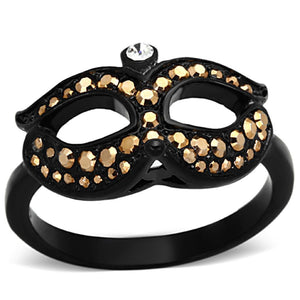 TK1299 - IP Black(Ion Plating) Stainless Steel Ring with Top Grade Crystal  in Metallic Light Gold - Joyeria Lady