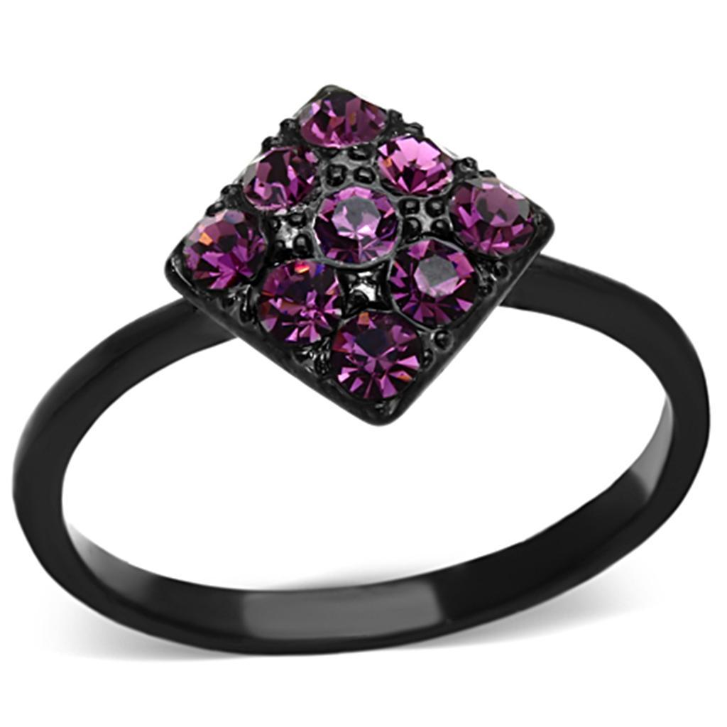 TK1301 - IP Black(Ion Plating) Stainless Steel Ring with Top Grade Crystal  in Amethyst - Joyeria Lady