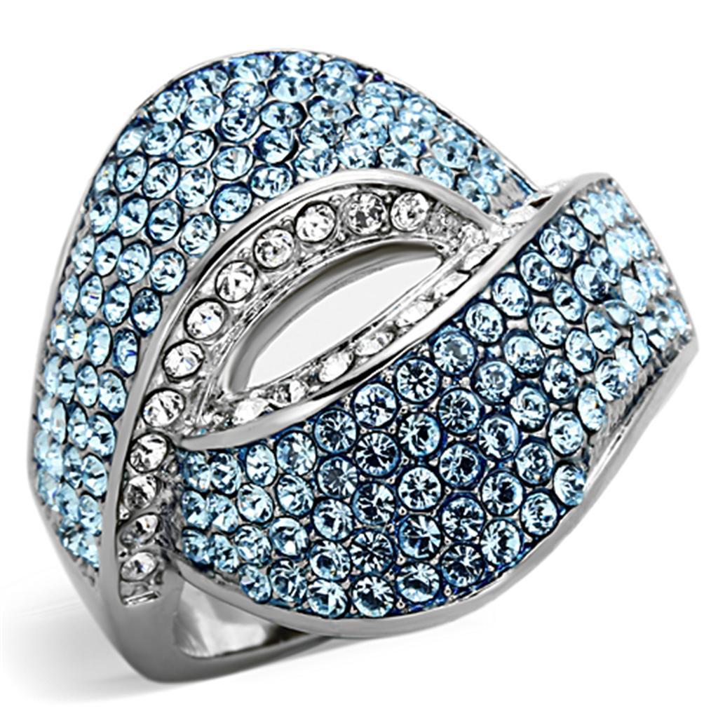 TK1303 - High polished (no plating) Stainless Steel Ring with Top Grade Crystal  in Sea Blue - Joyeria Lady