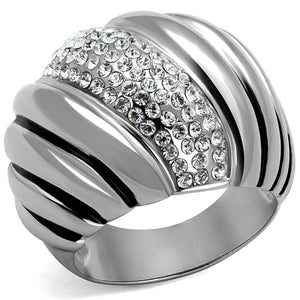 TK1304 - High polished (no plating) Stainless Steel Ring with Top Grade Crystal  in Clear - Joyeria Lady