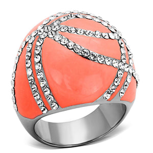 TK1307 - High polished (no plating) Stainless Steel Ring with Top Grade Crystal  in Clear - Joyeria Lady