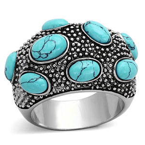 TK1308 - High polished (no plating) Stainless Steel Ring with Synthetic Turquoise in Sea Blue - Joyeria Lady