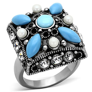 TK1309 - High polished (no plating) Stainless Steel Ring with Synthetic Turquoise in Sea Blue - Joyeria Lady