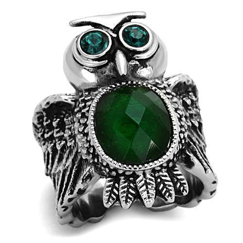 TK1312 - High polished (no plating) Stainless Steel Ring with Synthetic Synthetic Glass in Emerald - Joyeria Lady