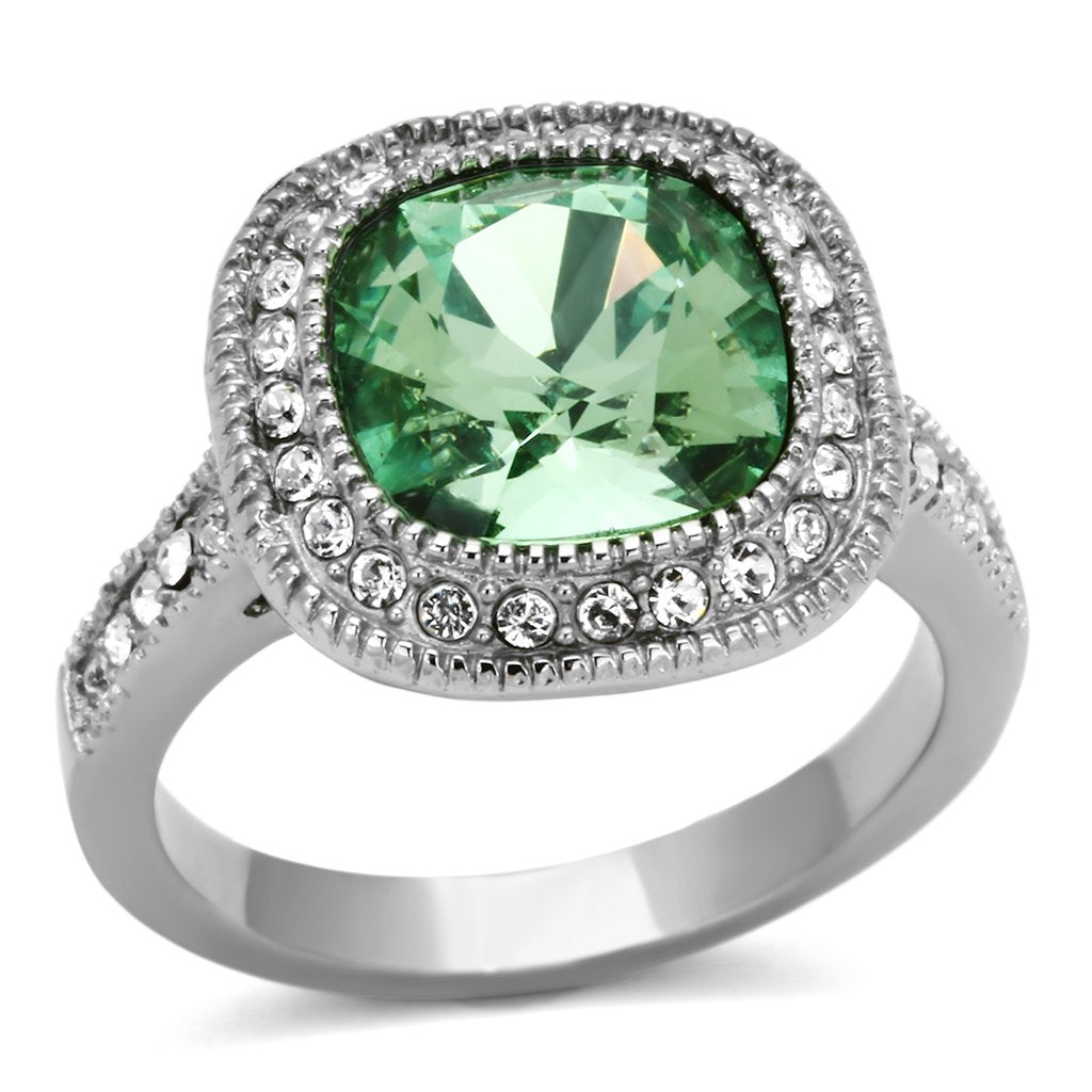 TK1317 - High polished (no plating) Stainless Steel Ring with Top Grade Crystal  in Emerald - Joyeria Lady