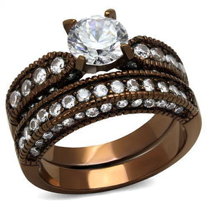 TK1318LC - IP Coffee light Stainless Steel Ring with AAA Grade CZ  in Clear - Joyeria Lady