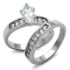 TK1319 - High polished (no plating) Stainless Steel Ring with AAA Grade CZ  in Clear - Joyeria Lady