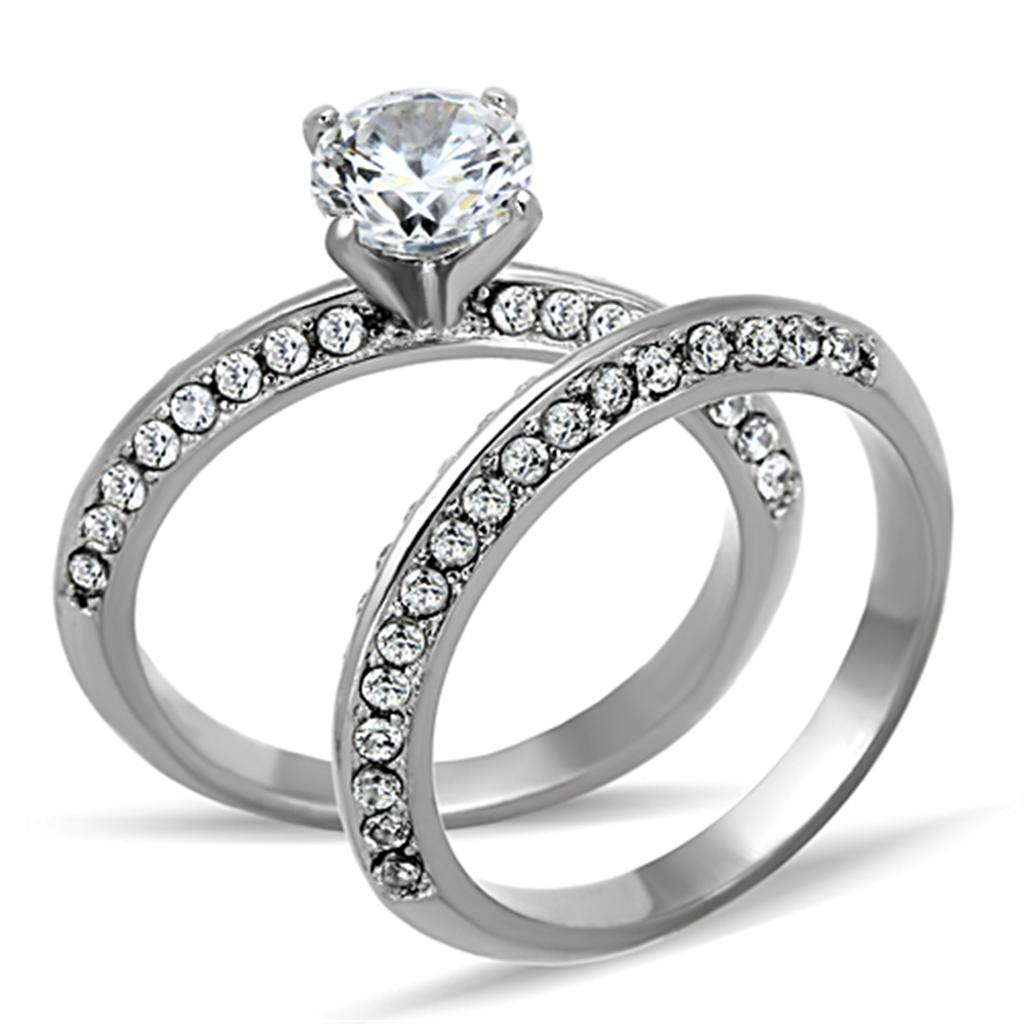 TK1320 - High polished (no plating) Stainless Steel Ring with AAA Grade CZ  in Clear - Joyeria Lady