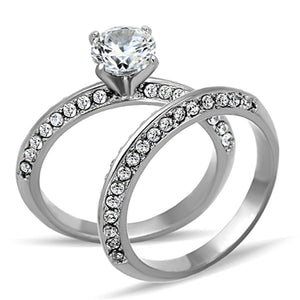 TK1320 - High polished (no plating) Stainless Steel Ring with AAA Grade CZ  in Clear - Joyeria Lady