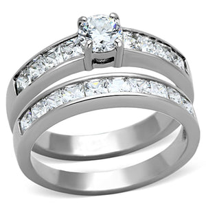 TK1321 - High polished (no plating) Stainless Steel Ring with AAA Grade CZ  in Clear - Joyeria Lady