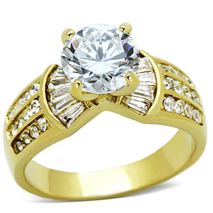 TK1323 - IP Gold(Ion Plating) Stainless Steel Ring with AAA Grade CZ  in Clear - Joyeria Lady