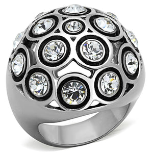 TK1325 - High polished (no plating) Stainless Steel Ring with Top Grade Crystal  in Clear - Joyeria Lady