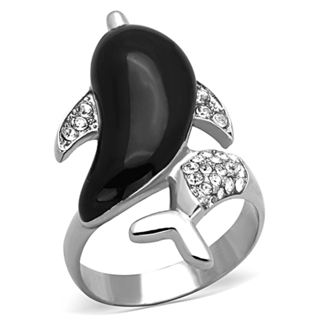 TK1326 - High polished (no plating) Stainless Steel Ring with Top Grade Crystal  in Clear - Joyeria Lady