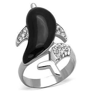 TK1326 - High polished (no plating) Stainless Steel Ring with Top Grade Crystal  in Clear - Joyeria Lady