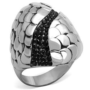 TK1327 - High polished (no plating) Stainless Steel Ring with Top Grade Crystal  in Jet - Joyeria Lady