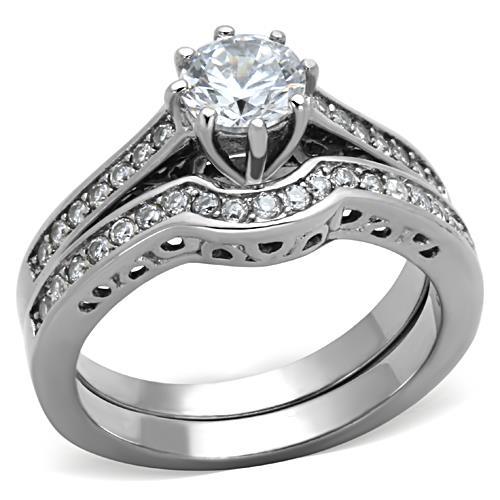 TK1330 - High polished (no plating) Stainless Steel Ring with AAA Grade CZ  in Clear - Joyeria Lady