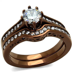 TK1330LC - IP Coffee light Stainless Steel Ring with AAA Grade CZ  in Clear - Joyeria Lady