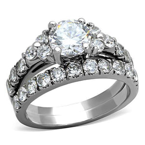 TK1331 - High polished (no plating) Stainless Steel Ring with AAA Grade CZ  in Clear - Joyeria Lady