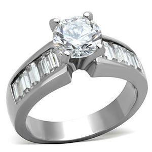 TK1332 - High polished (no plating) Stainless Steel Ring with AAA Grade CZ  in Clear - Joyeria Lady