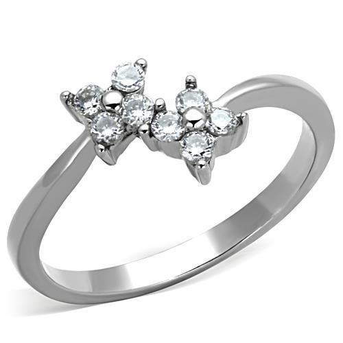 TK1333 - High polished (no plating) Stainless Steel Ring with AAA Grade CZ  in Clear - Joyeria Lady