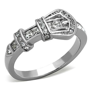 TK1334 - High polished (no plating) Stainless Steel Ring with Top Grade Crystal  in Clear - Joyeria Lady