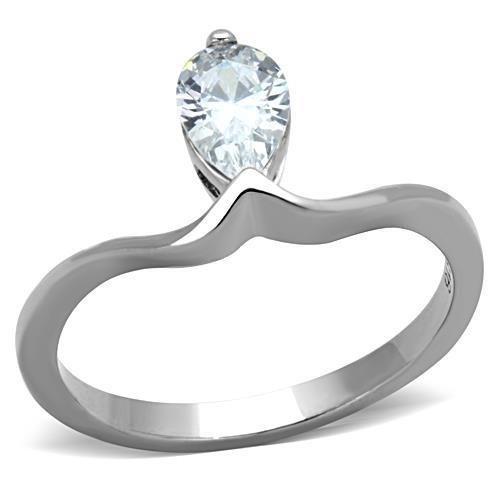TK1336 - High polished (no plating) Stainless Steel Ring with AAA Grade CZ  in Clear - Joyeria Lady