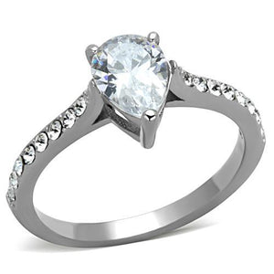 TK1337 - High polished (no plating) Stainless Steel Ring with AAA Grade CZ  in Clear - Joyeria Lady