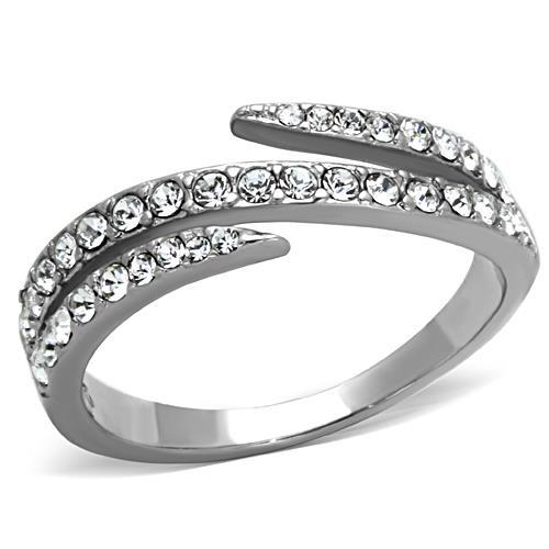 TK1338 - High polished (no plating) Stainless Steel Ring with Top Grade Crystal  in Clear - Joyeria Lady