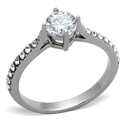 TK1339 - High polished (no plating) Stainless Steel Ring with AAA Grade CZ  in Clear - Joyeria Lady