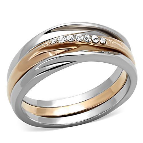 TK1340 - Two-Tone IP Rose Gold Stainless Steel Ring with Top Grade Crystal  in Clear - Joyeria Lady