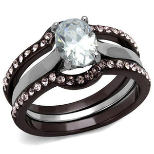 TK1344PC - Two Tone IP Dark Brown (IP coffee) Stainless Steel Ring with AAA Grade CZ  in Clear - Joyeria Lady