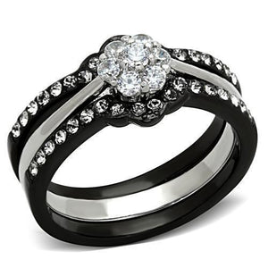 TK1345 - Two-Tone IP Black Stainless Steel Ring with AAA Grade CZ  in Clear - Joyeria Lady