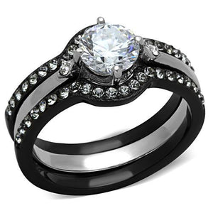 TK1346 - Two-Tone IP Black Stainless Steel Ring with AAA Grade CZ  in Clear - Joyeria Lady