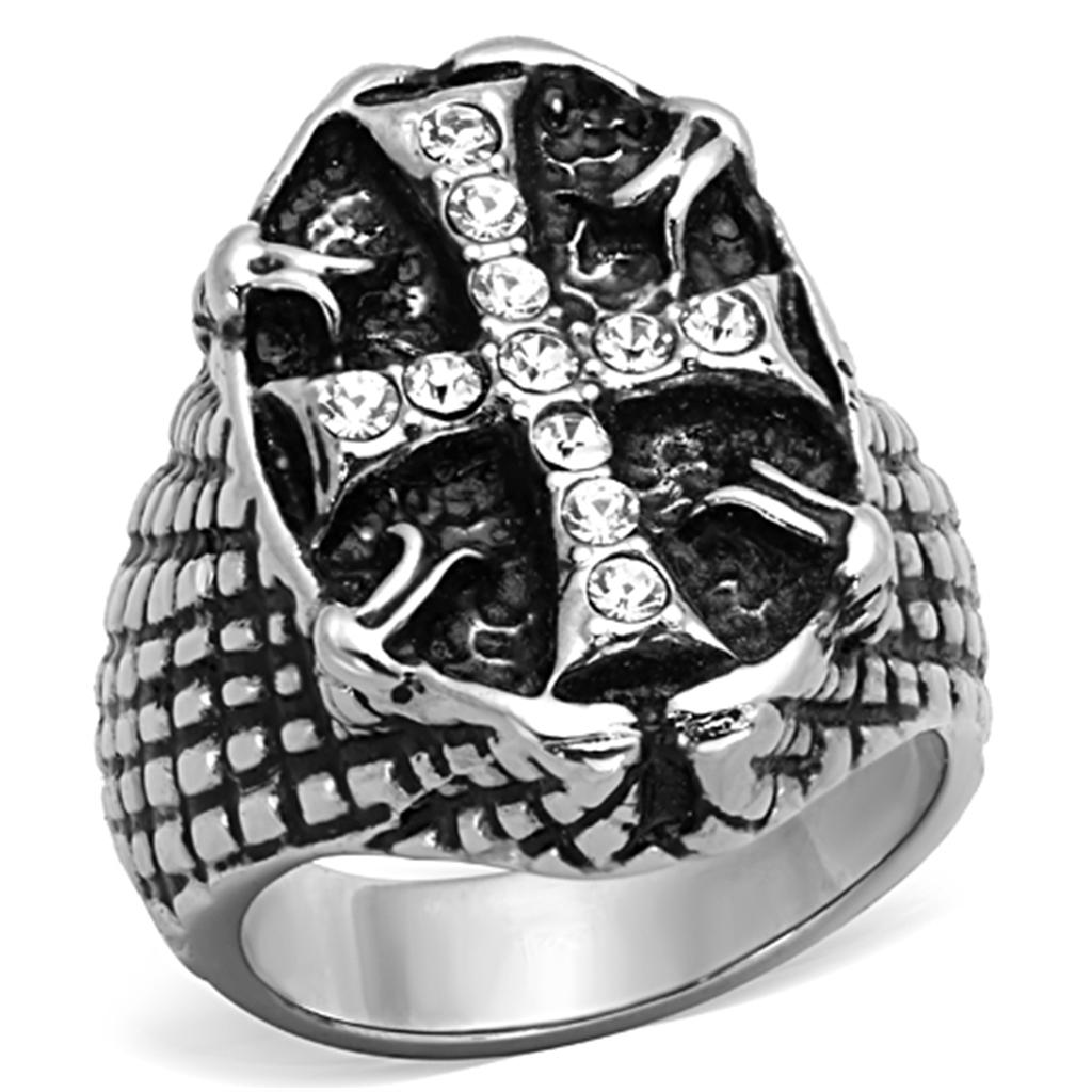 TK1351 High polished (no plating) Stainless Steel Ring with Top Grade Crystal in Clear - Joyeria Lady