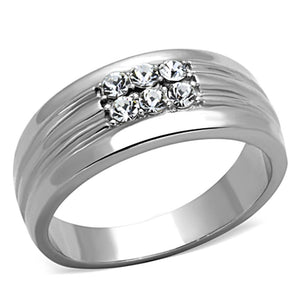 TK1357 High polished (no plating) Stainless Steel Ring with Top Grade Crystal in Clear - Joyeria Lady