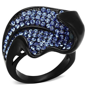 TK1362 - IP Black(Ion Plating) Stainless Steel Ring with Top Grade Crystal  in Sapphire - Joyeria Lady