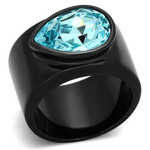 TK1363 - IP Black(Ion Plating) Stainless Steel Ring with Top Grade Crystal  in Light Sapphire - Joyeria Lady