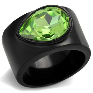 TK1363J - IP Black(Ion Plating) Stainless Steel Ring with Top Grade Crystal  in Peridot - Joyeria Lady