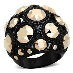 TK1366 - IP Black(Ion Plating) Stainless Steel Ring with Top Grade Crystal  in Metallic Light Gold - Joyeria Lady