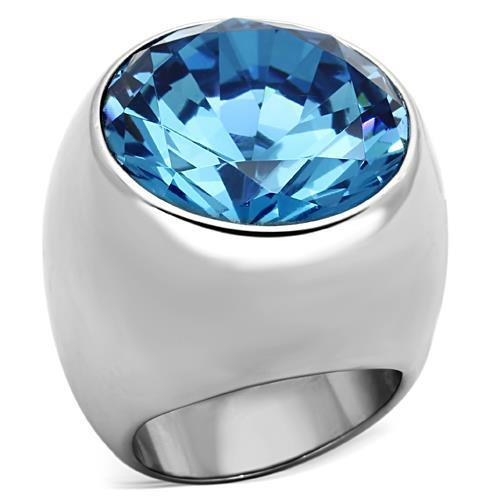 TK1367 - High polished (no plating) Stainless Steel Ring with Synthetic Synthetic Glass in Sea Blue - Joyeria Lady