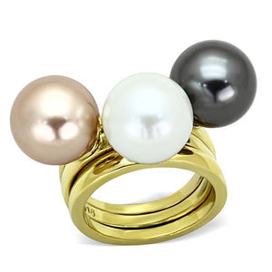 TK1370 - IP Gold(Ion Plating) Stainless Steel Ring with Synthetic Pearl in Multi Color - Joyeria Lady