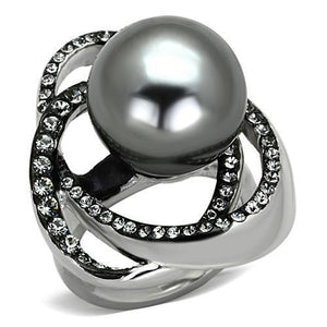 TK1371 - High polished (no plating) Stainless Steel Ring with Synthetic Pearl in Gray - Joyeria Lady