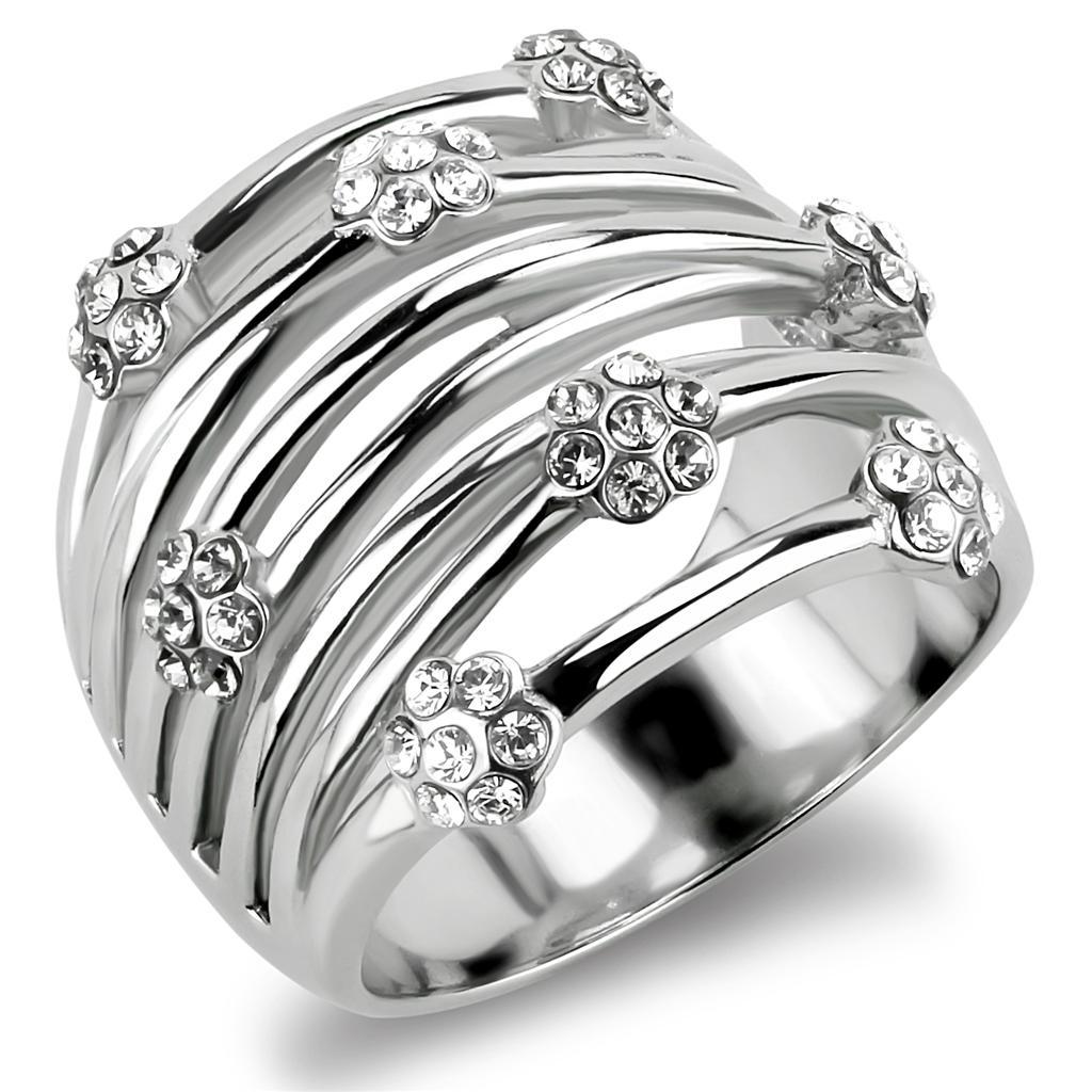 TK1372 - High polished (no plating) Stainless Steel Ring with Top Grade Crystal  in Clear - Joyeria Lady