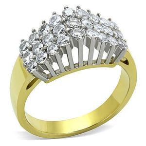 TK1376 - Two-Tone IP Gold (Ion Plating) Stainless Steel Ring with AAA Grade CZ  in Clear - Joyeria Lady